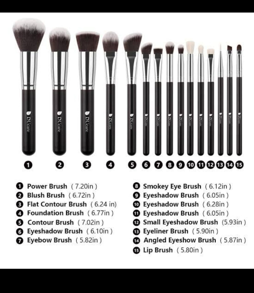 DU care Black Essential Upgraded Face & Eye Brush Set 15Pcs